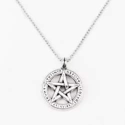 Lemegeton Collier avec pendentif pentagramme et futhark