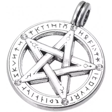 Lemegeton Collier avec pendentif pentagramme et futhark